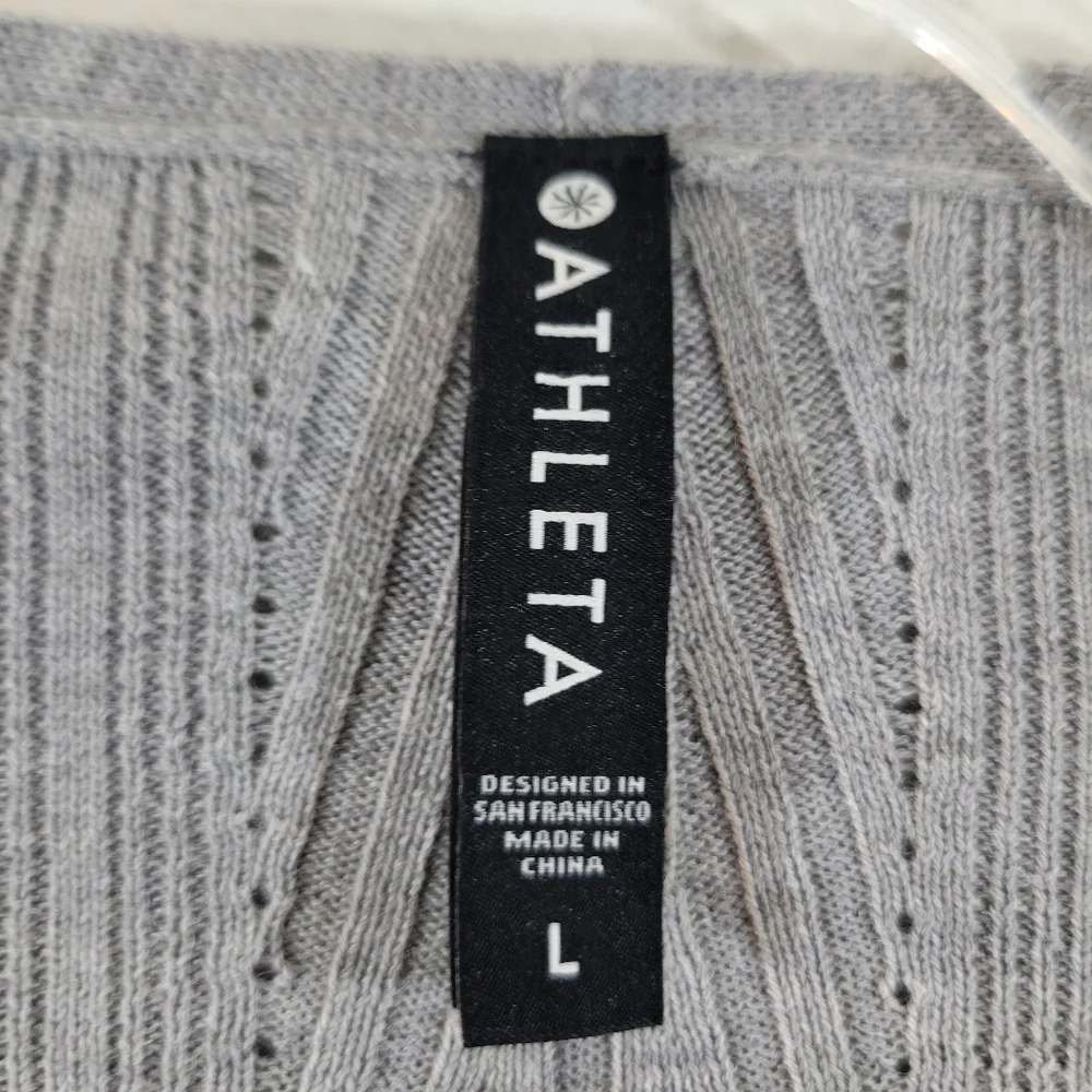 ATHLETA Solstice grey ribbed wool waterfall open front athleisure yoga cardigan